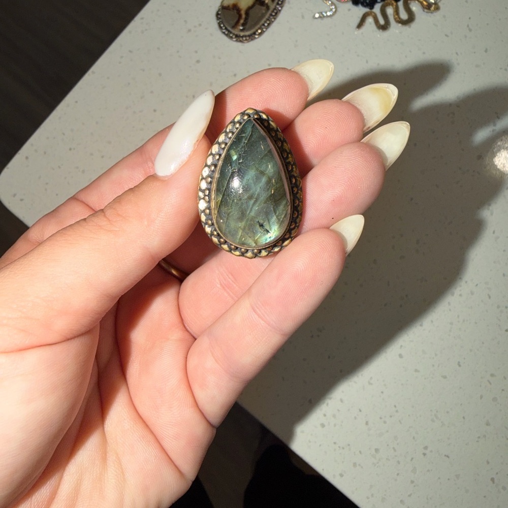 Elegant Teardrop Labradorite Ring
